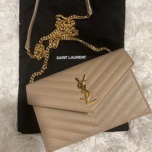 YSL CASSANDRE SAINT LAURENT MATELASSÉ ENVELOPE CHAIN WALLET